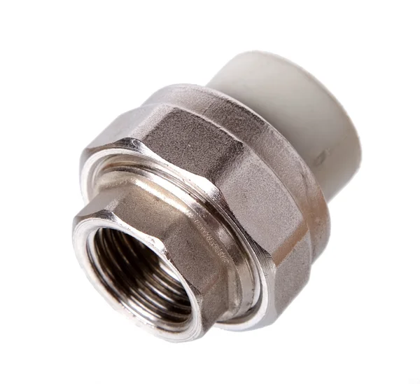 Fitting (coupler) to connect to polypropylene tubes, isolated — Stock Photo, Image